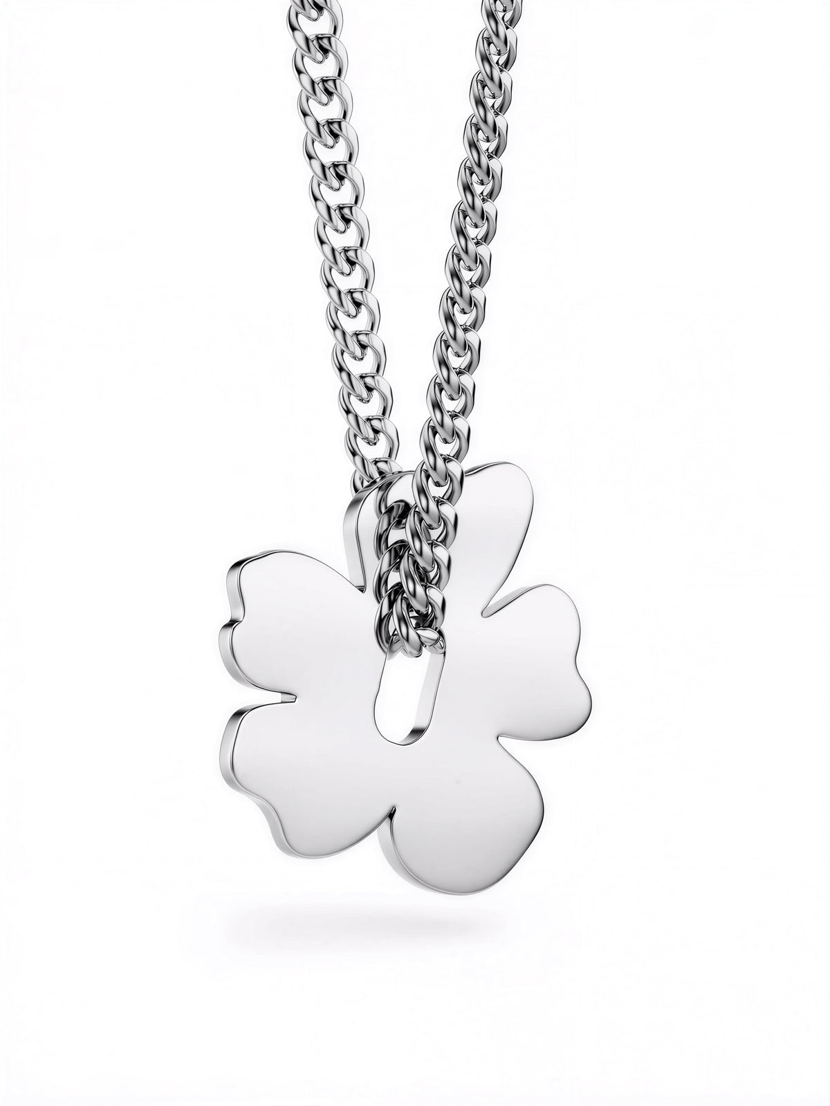 Petal pendant showing the polished steel reverse