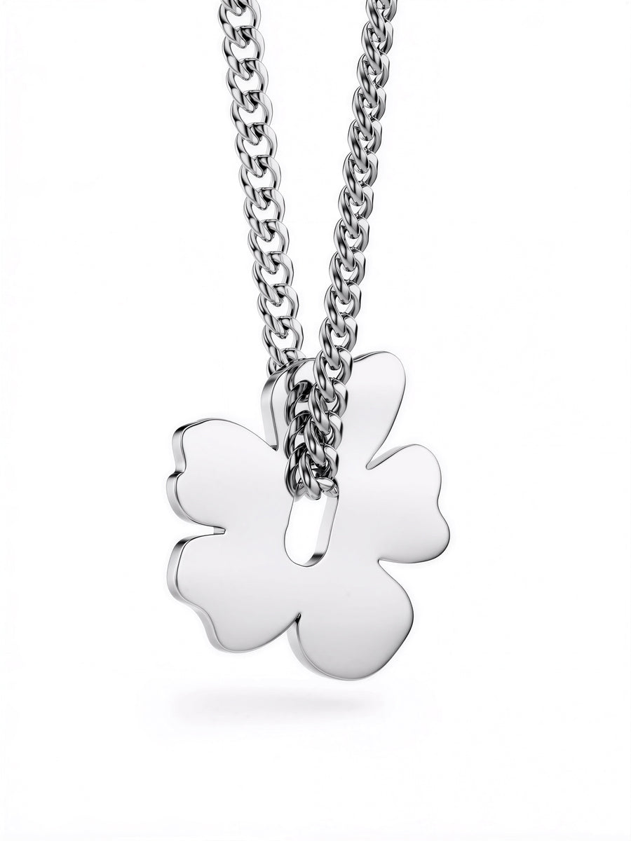 Petal pendant showing the polished steel reverse