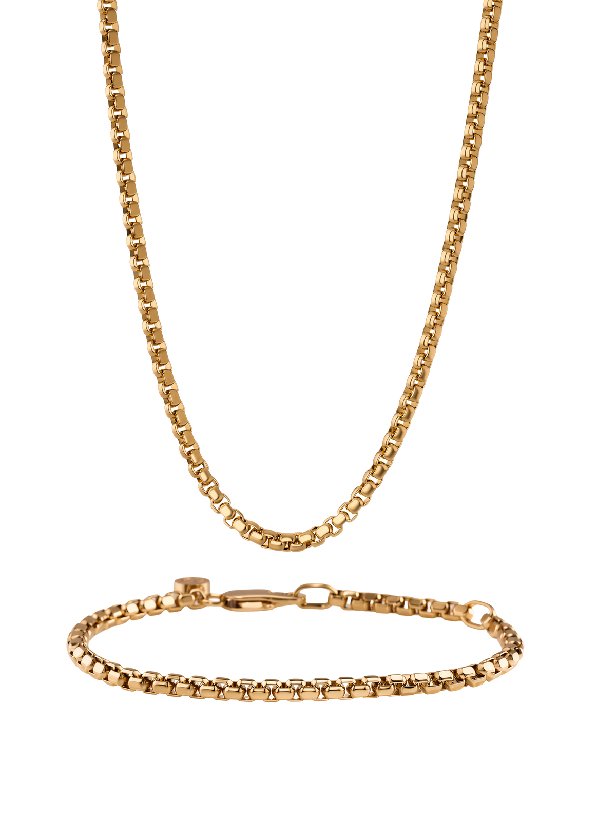 Round Box Set in 18k gold, 3.0MM chain and 4.0MM bracelet