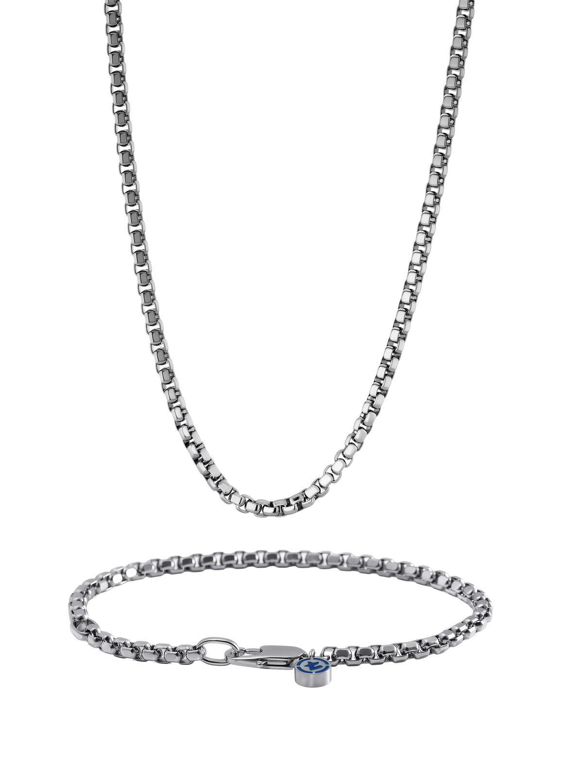 Round Box Set in polished steel, 3.0MM chain and 4.0MM bracelet