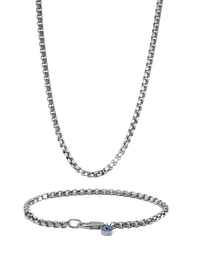 Round Box Set in polished steel, 3.0MM chain and 4.0MM bracelet