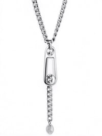 Zipper necklace with steel zipper pull and drop chain