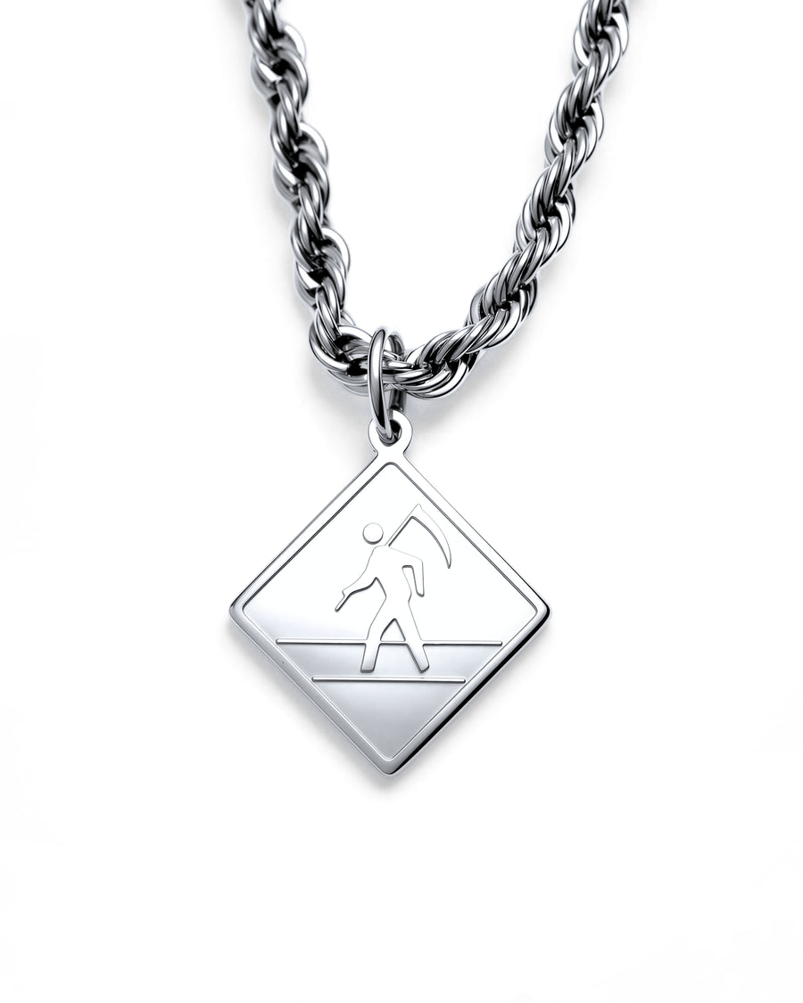 Death Crossing Necklace in Polished Steel