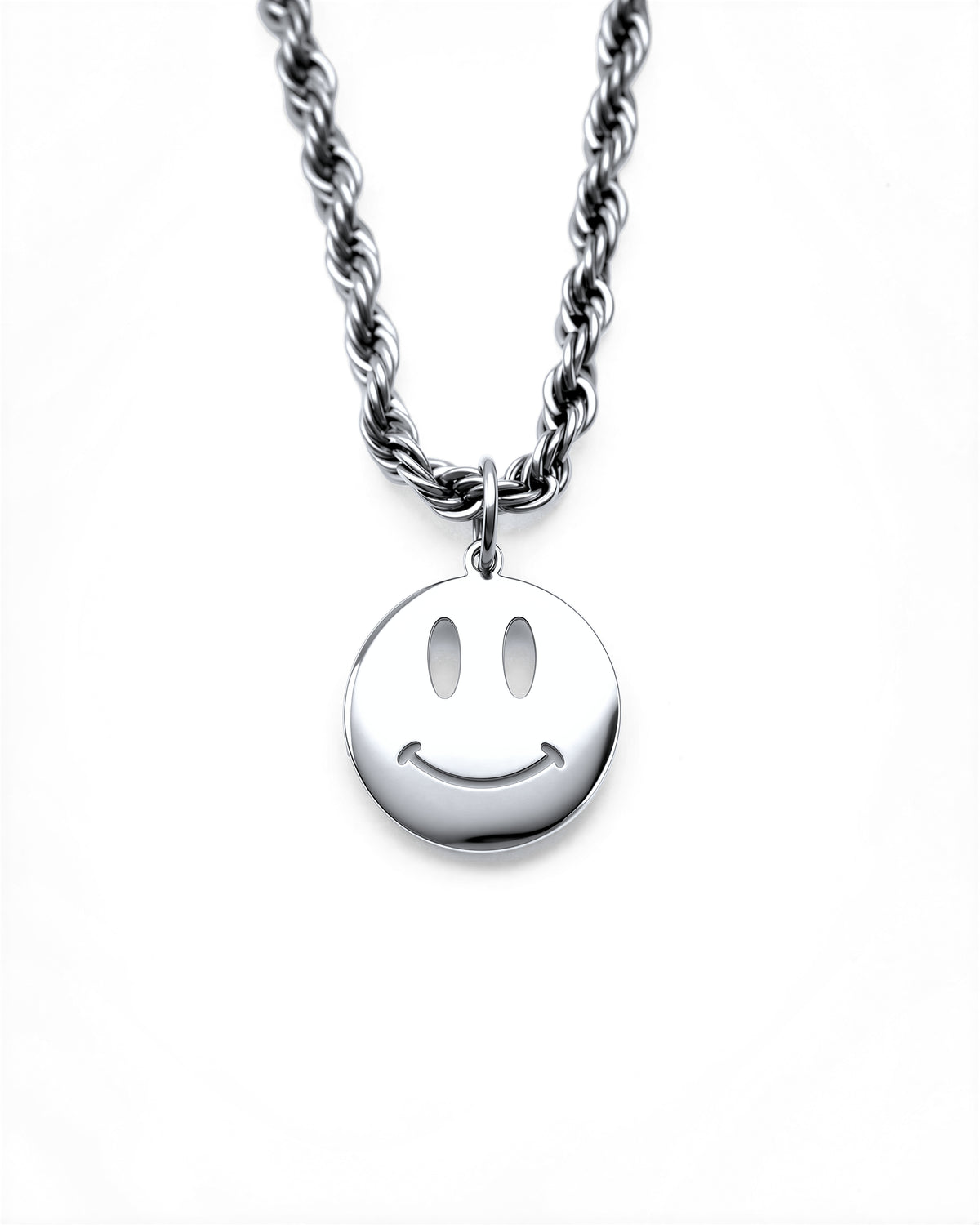 Double-Sided Smiley Necklace in Polished Steel