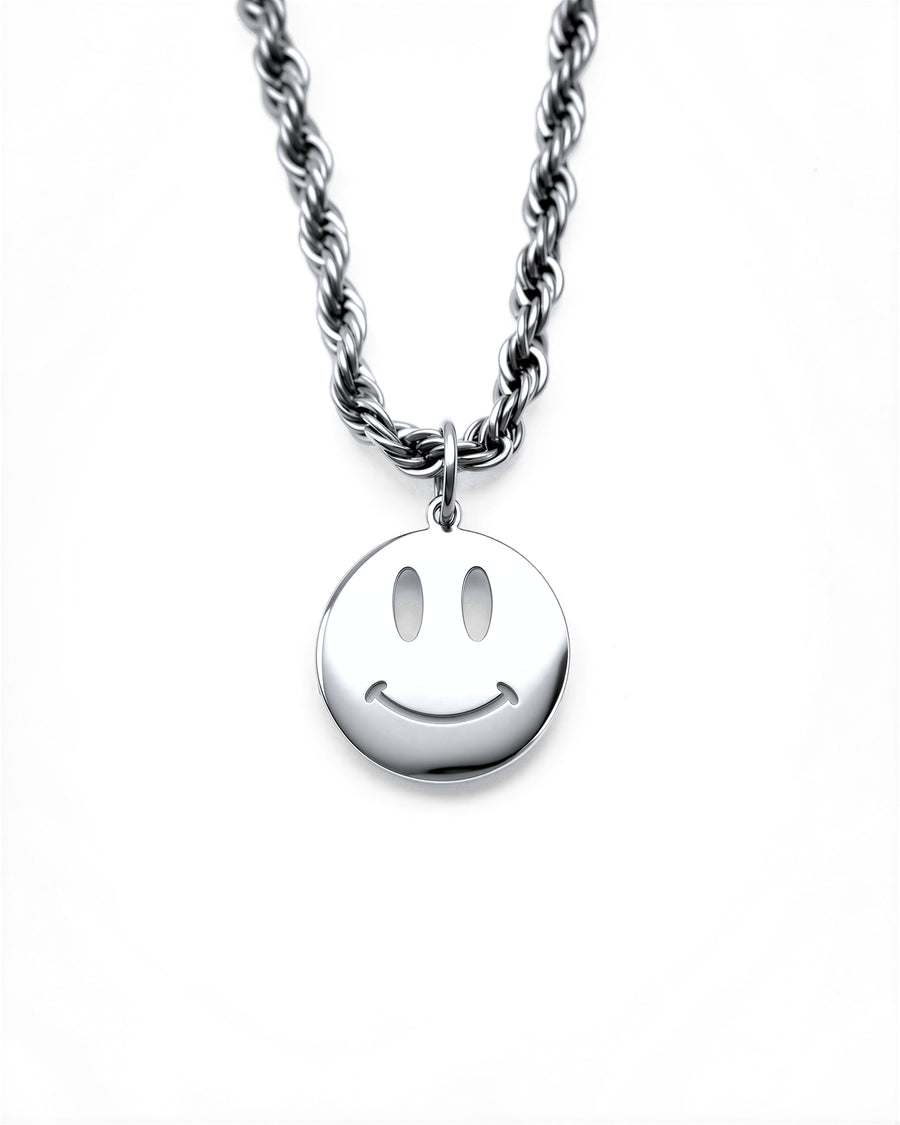Double-Sided Smiley Necklace in Polished Steel