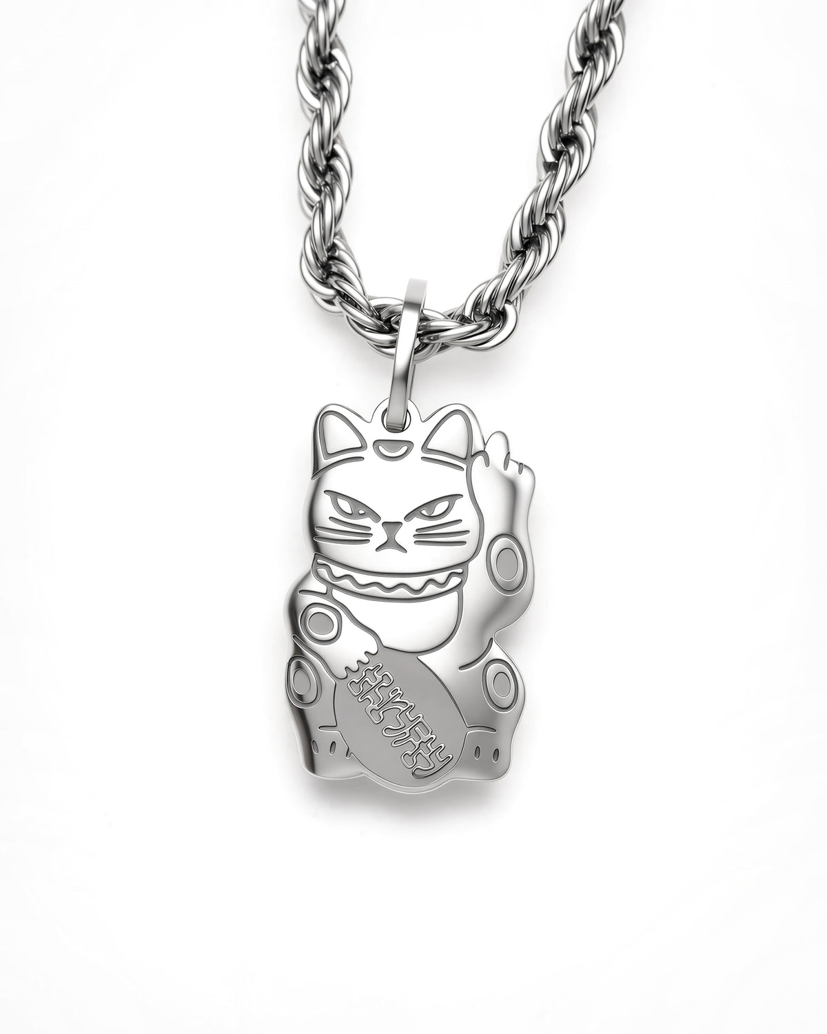 Lucky Cat V1 Necklace in Polished Steel