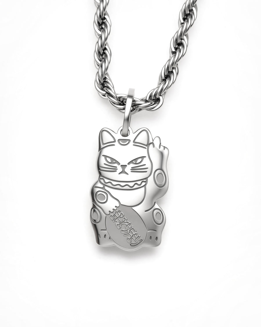 Lucky Cat V1 Necklace in Polished Steel