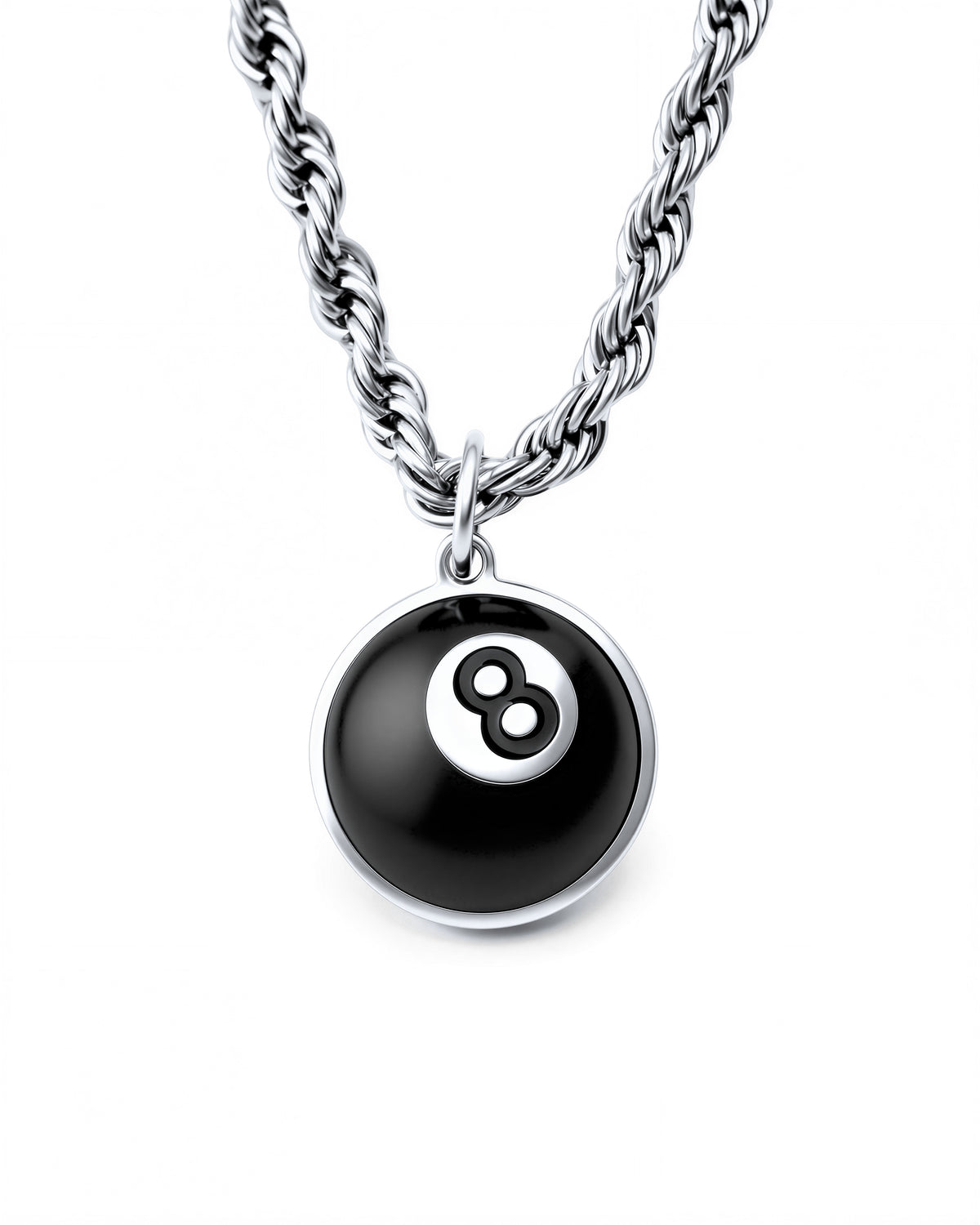 Magic 8 Ball Necklace in Polished Steel