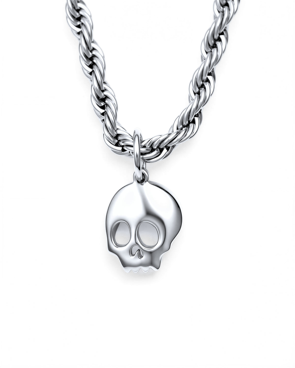Micro Skull Necklace in Polished Steel