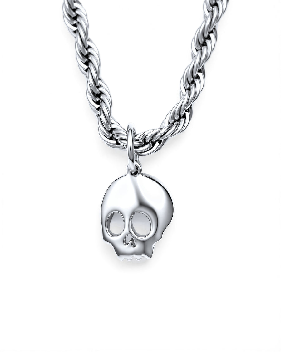 Micro Skull Necklace in Polished Steel