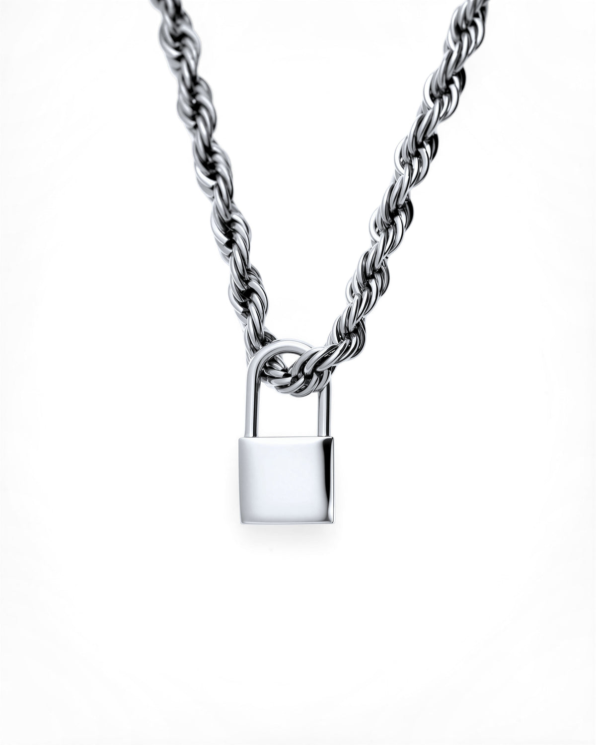 Padlock Necklace in Polished Steel