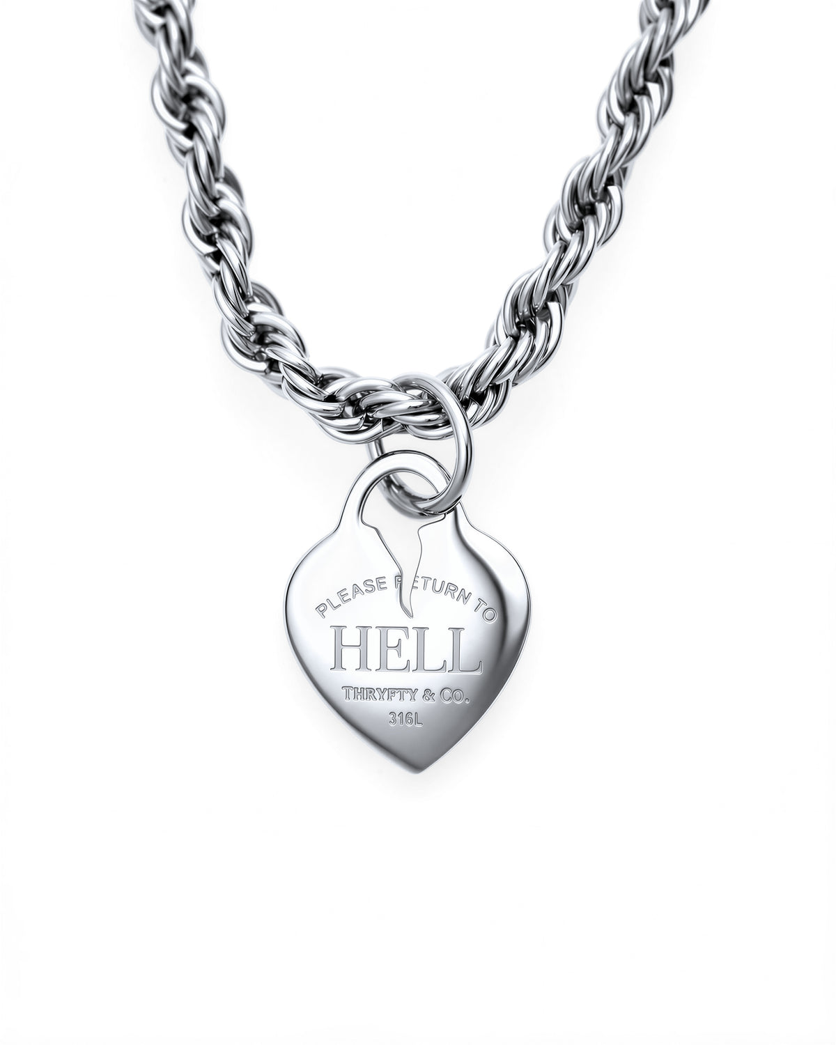 Return to Hell Heart Necklace in Polished Steel