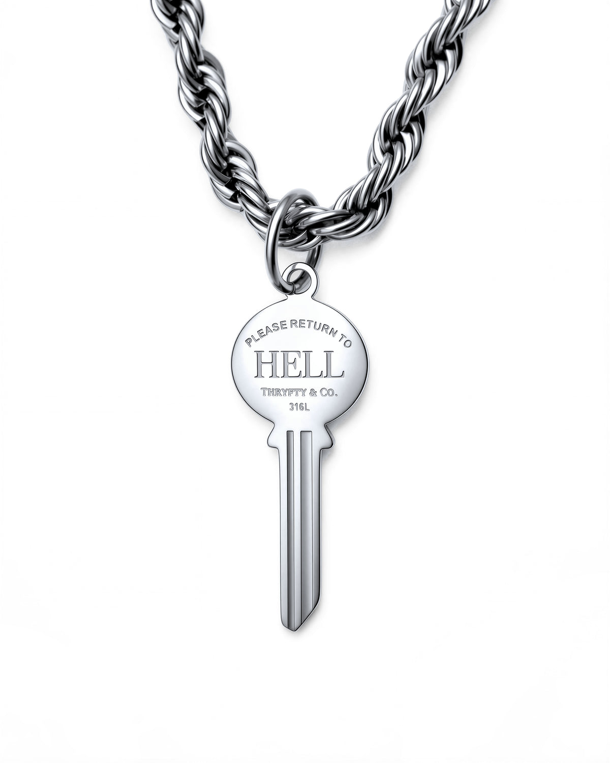 Return to Hell Key Necklace in Polished Steel