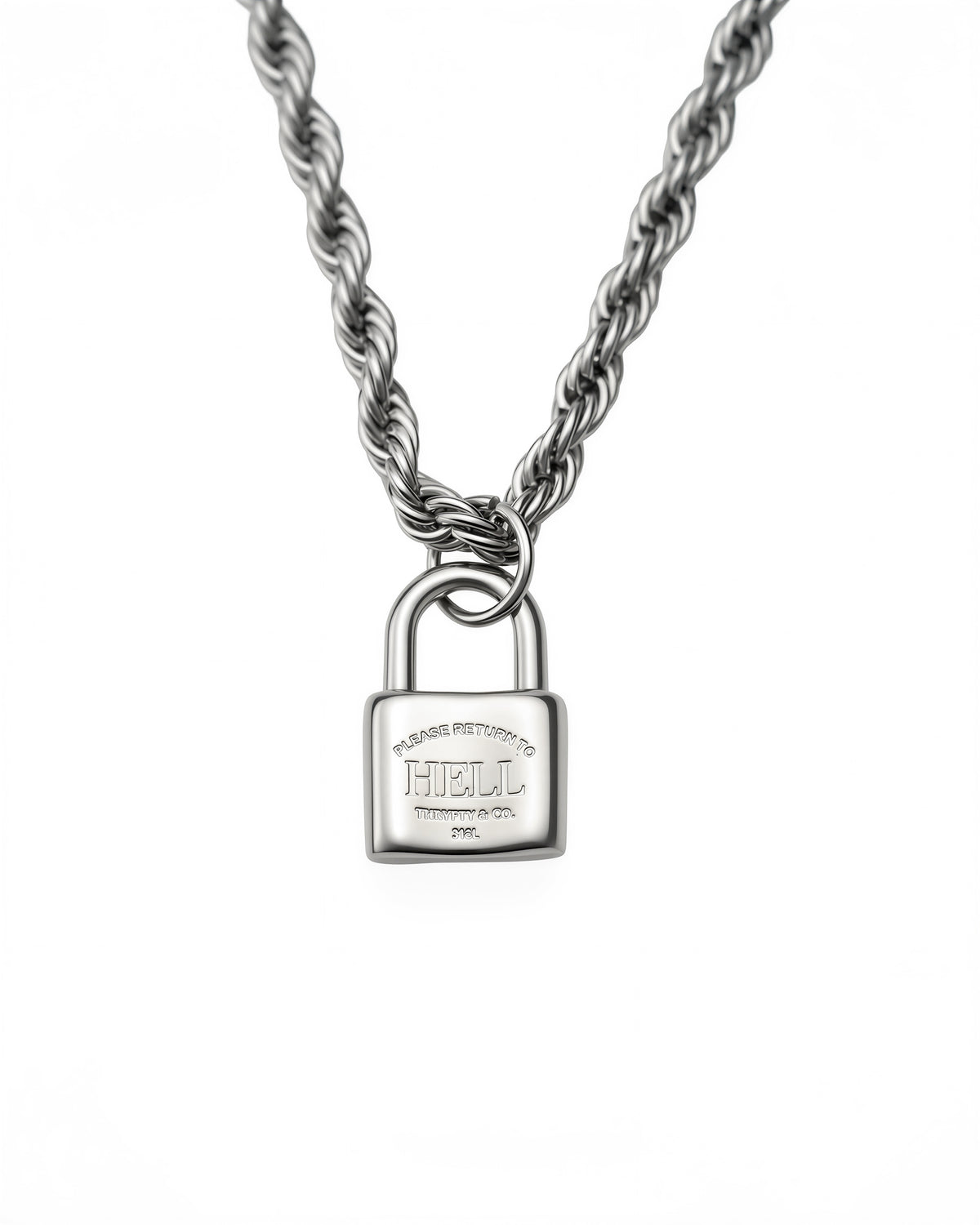 Return to Hell Lock Necklace in Polished Steel