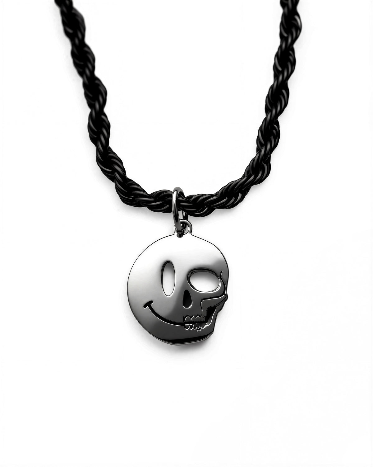 Skull Smiley Necklace in Black Titanium