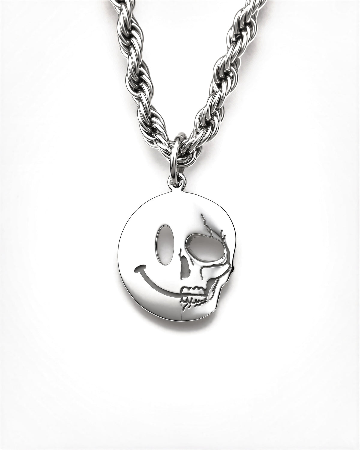 Skull Smiley Necklace in Polished Steel