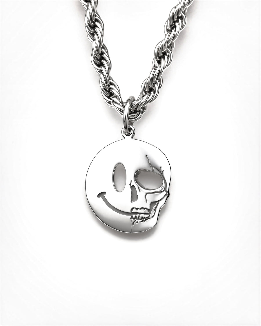 Skull Smiley Necklace in Polished Steel