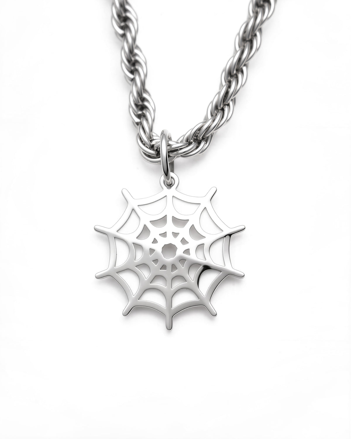 Spider Web Necklace in Polished Steel