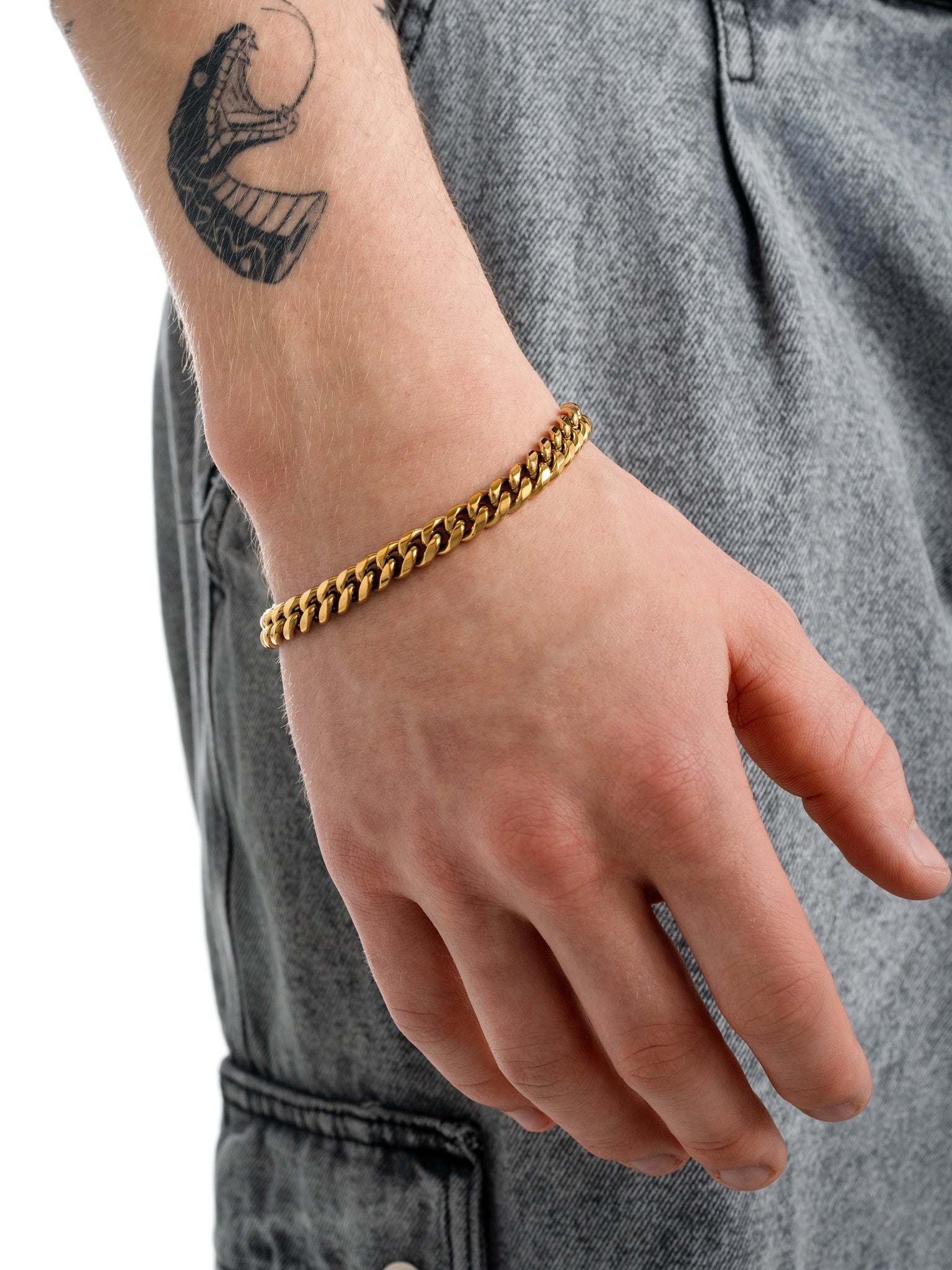 Gold Cuban Bracelet worn on wrist