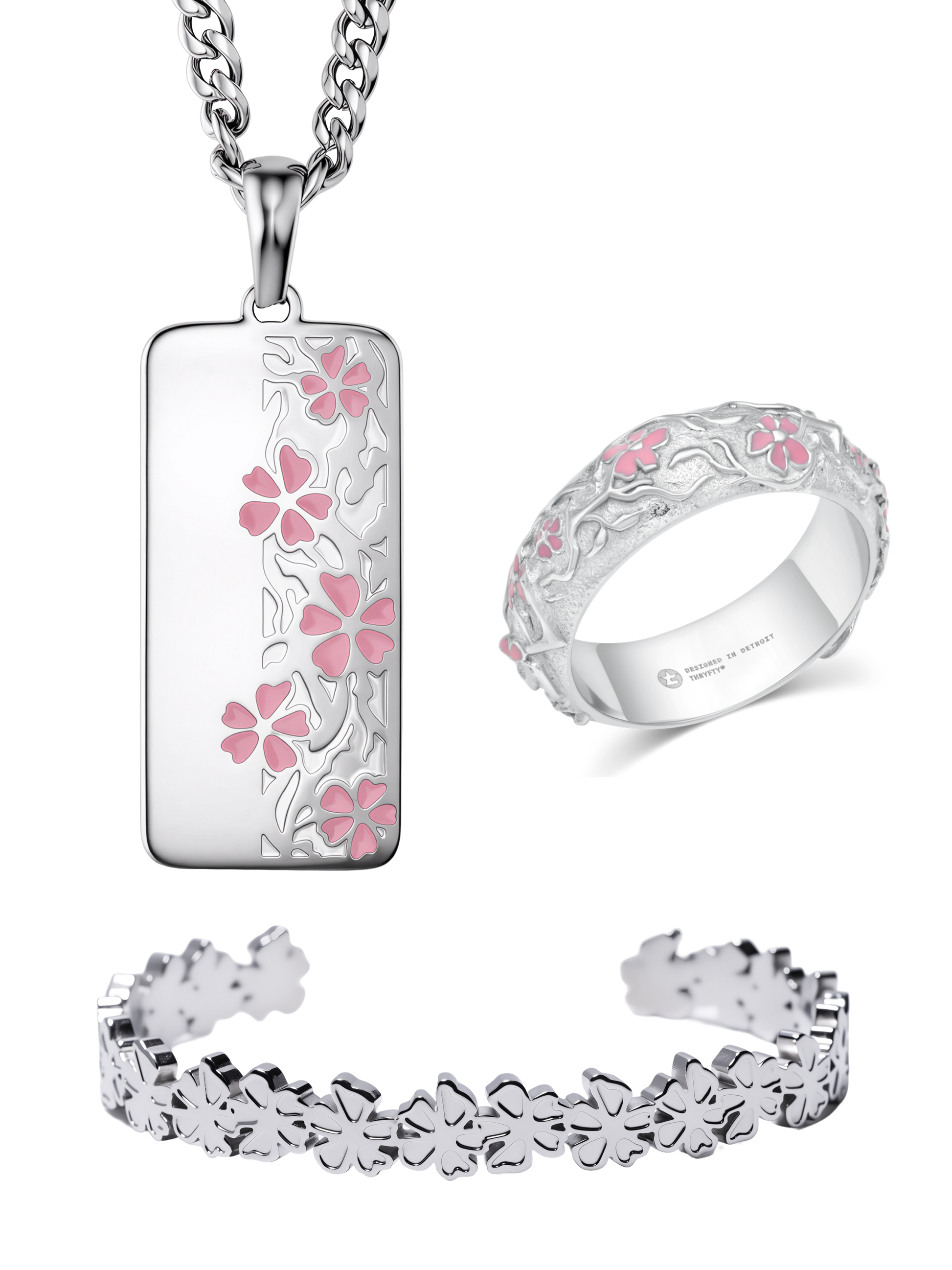 Blossom Set with the hand-painted blossom Sakura Ring