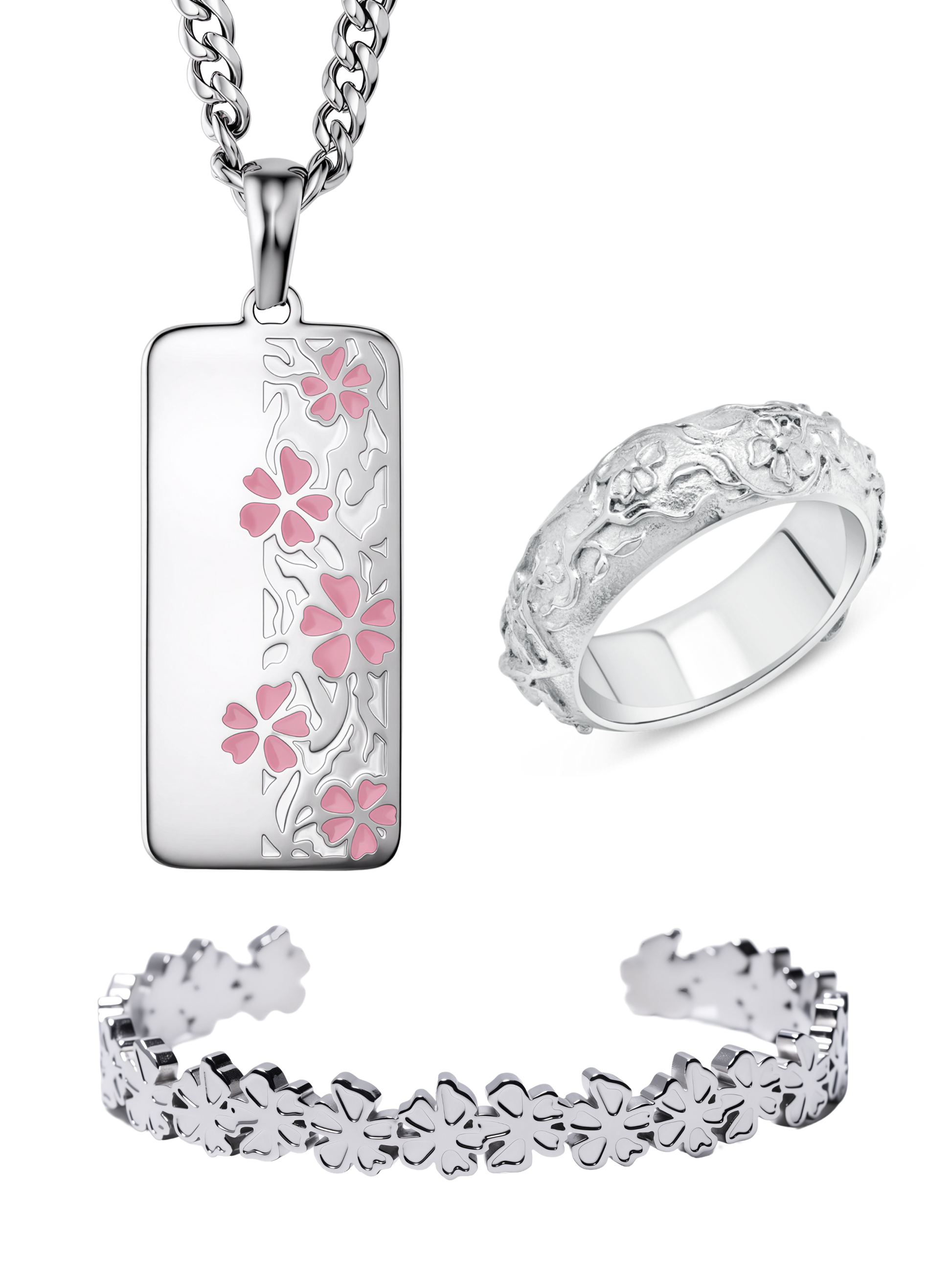 Blossom Set with the polished steel Sakura Ring