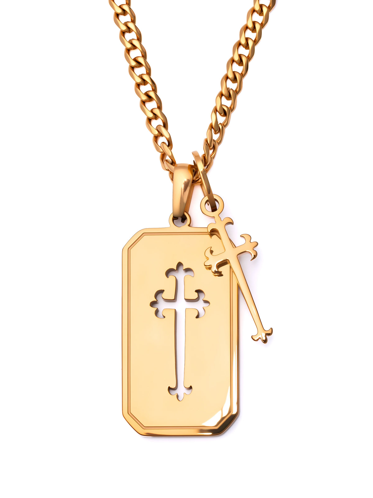 Cross Stack Necklace in 18K gold, two pendants on one chain