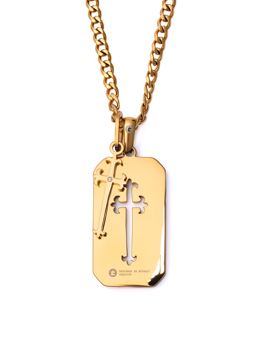 Cross Stack Necklace in 18K gold, reverse