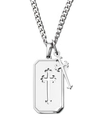 Cross Stack Necklace in polished steel, two pendants on one chain