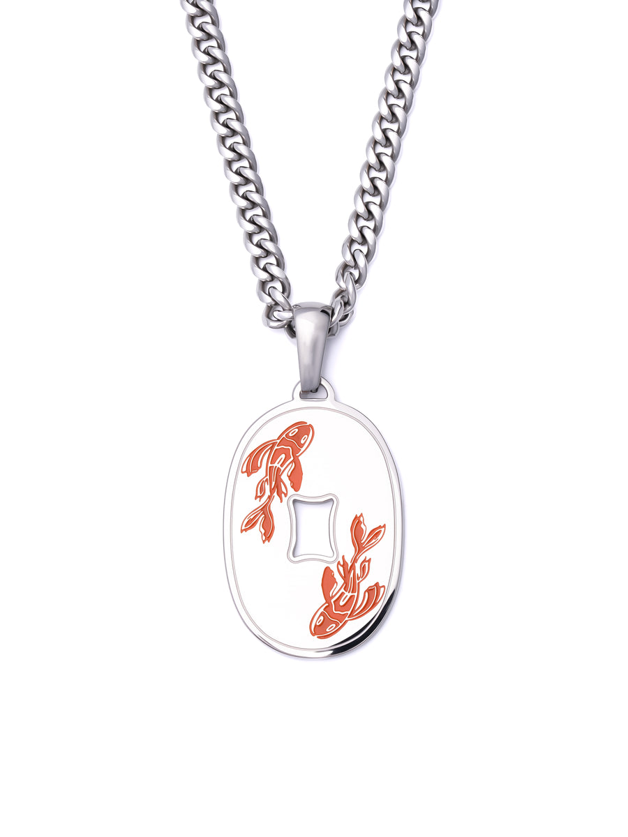 Koi Fish Necklace in polished steel on a 3.5mm curb chain