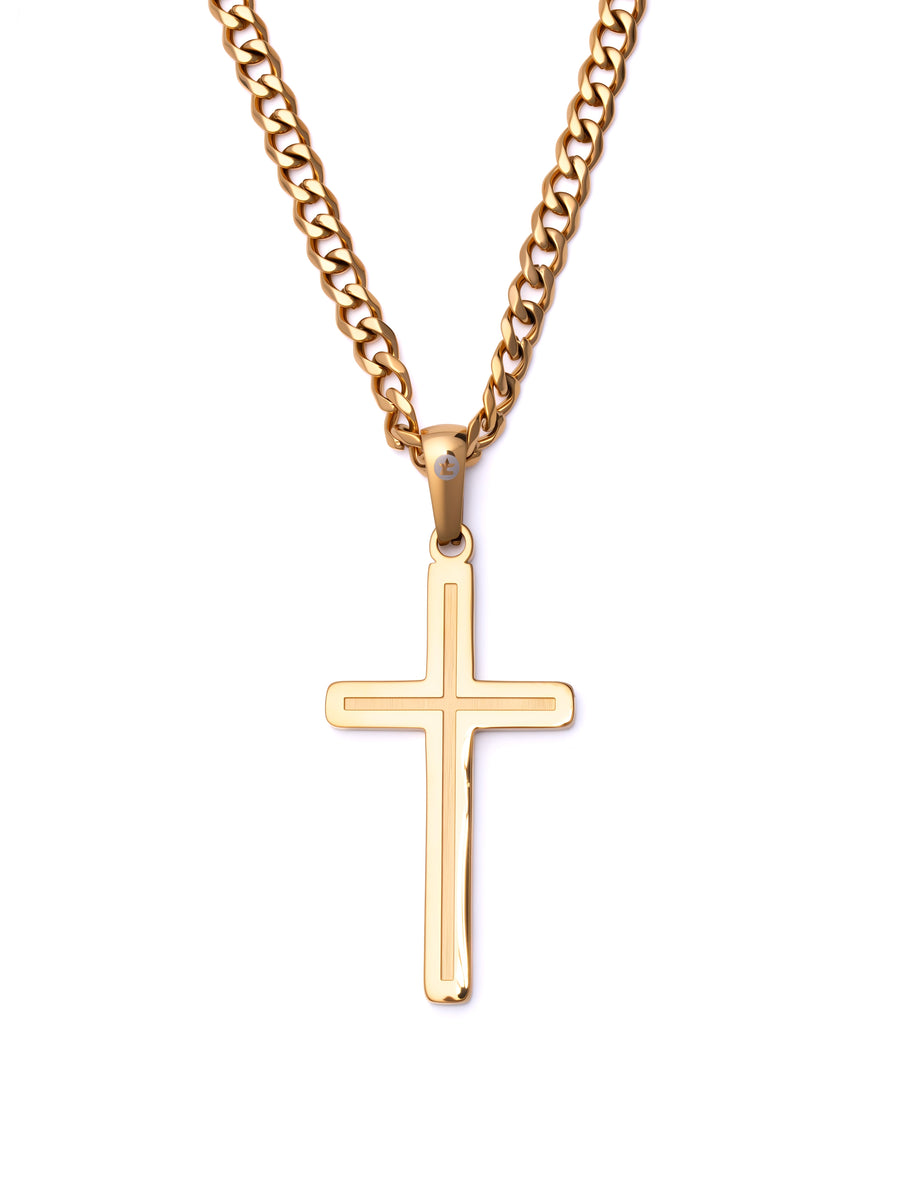 Minimal Cross Necklace in 18K gold, reverse