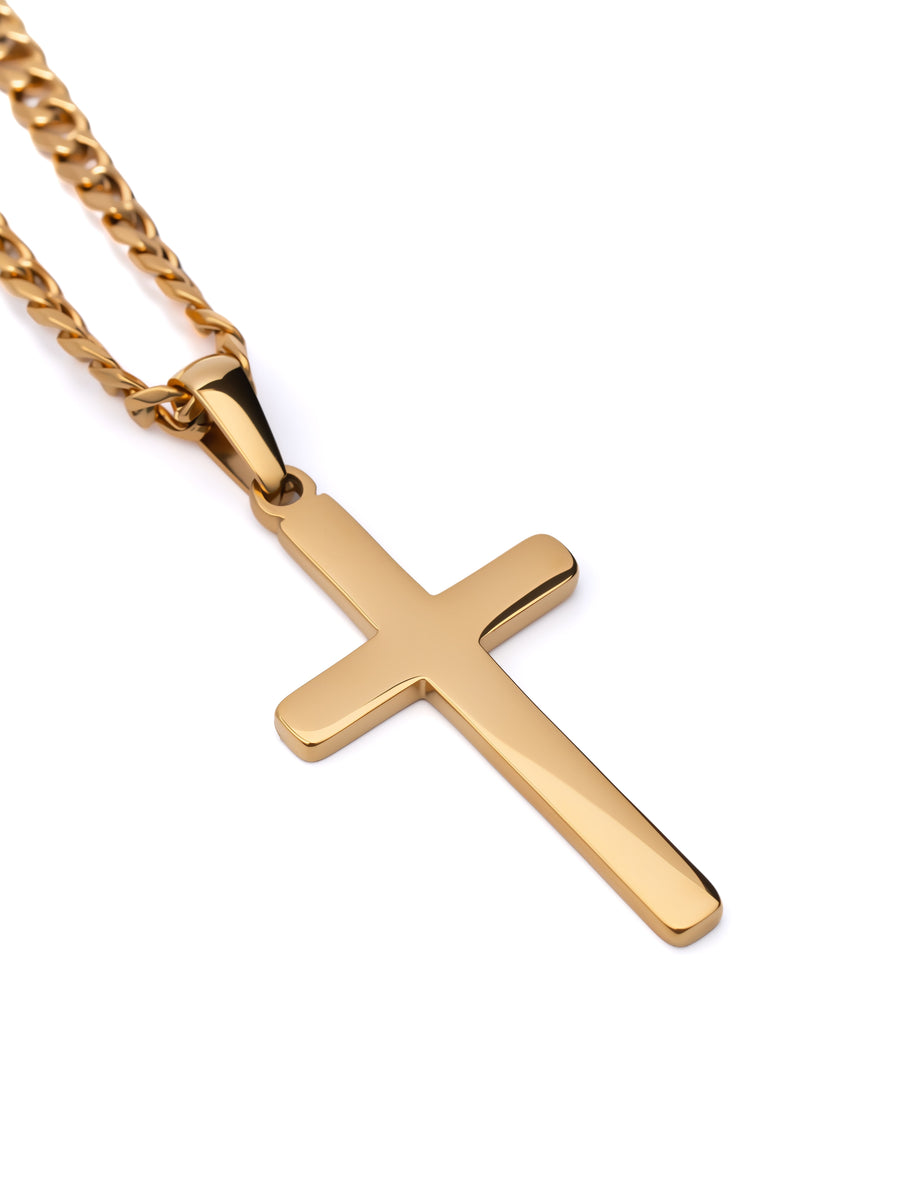 Minimal Cross Necklace in 18K gold, side profile