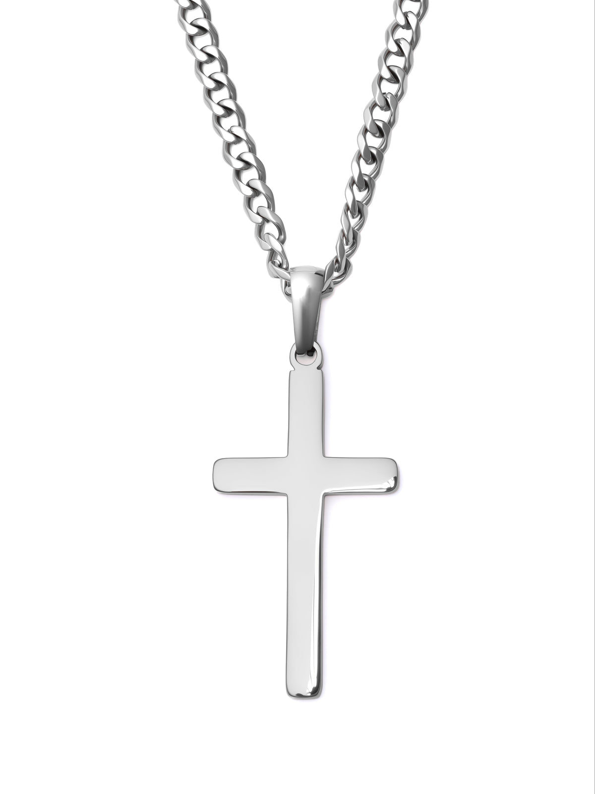 Minimal Cross Necklace in polished steel