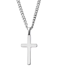 Minimal Cross Necklace in polished steel
