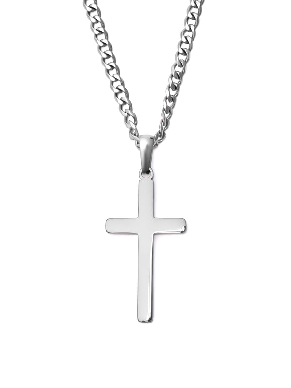 Minimal Cross Necklace in polished steel