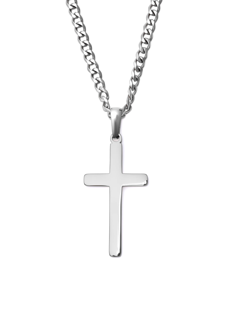 Minimal Cross Necklace in polished steel
