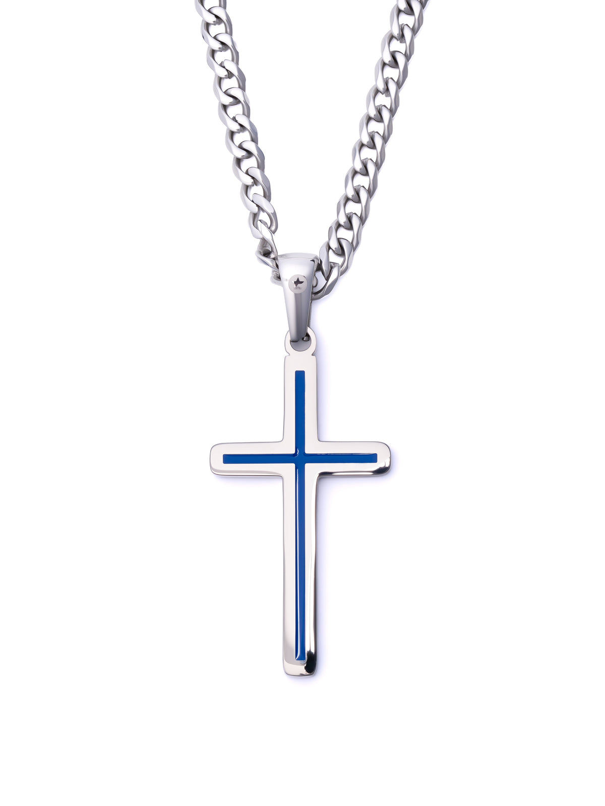 Minimal Cross Necklace reverse with blue enamel cross inlay