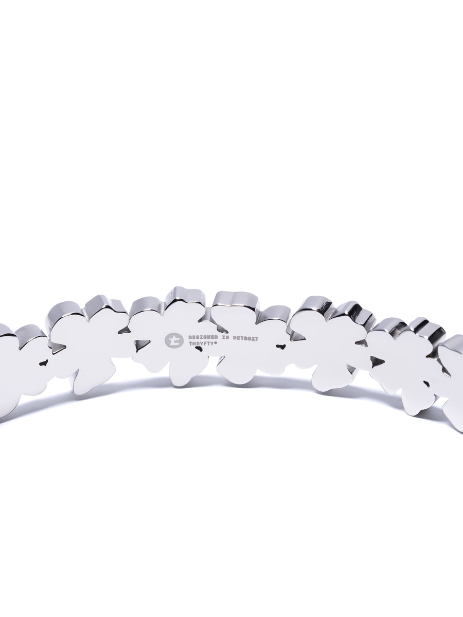 Petal Cuff bracelet top view with engraved logo