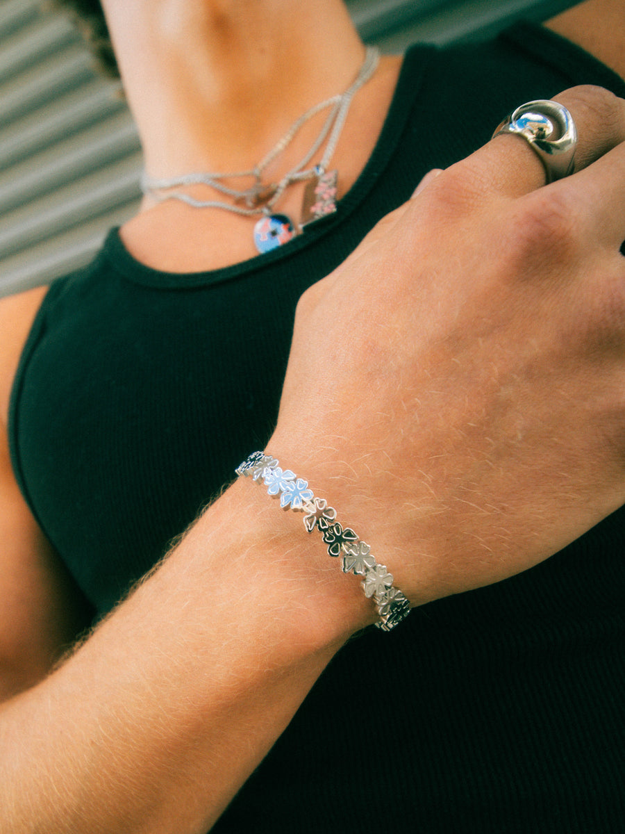 Petal Cuff worn on the wrist, alternate angle